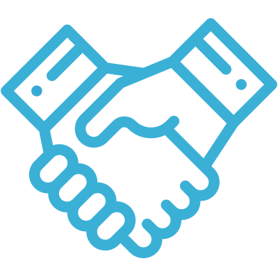 a blue and white handshake