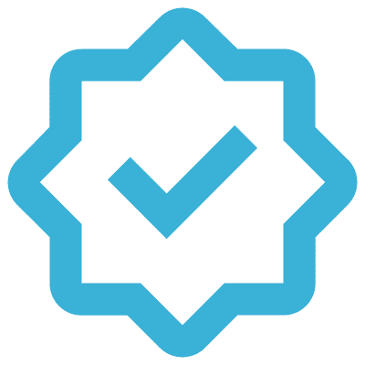 a blue check mark in a star shape